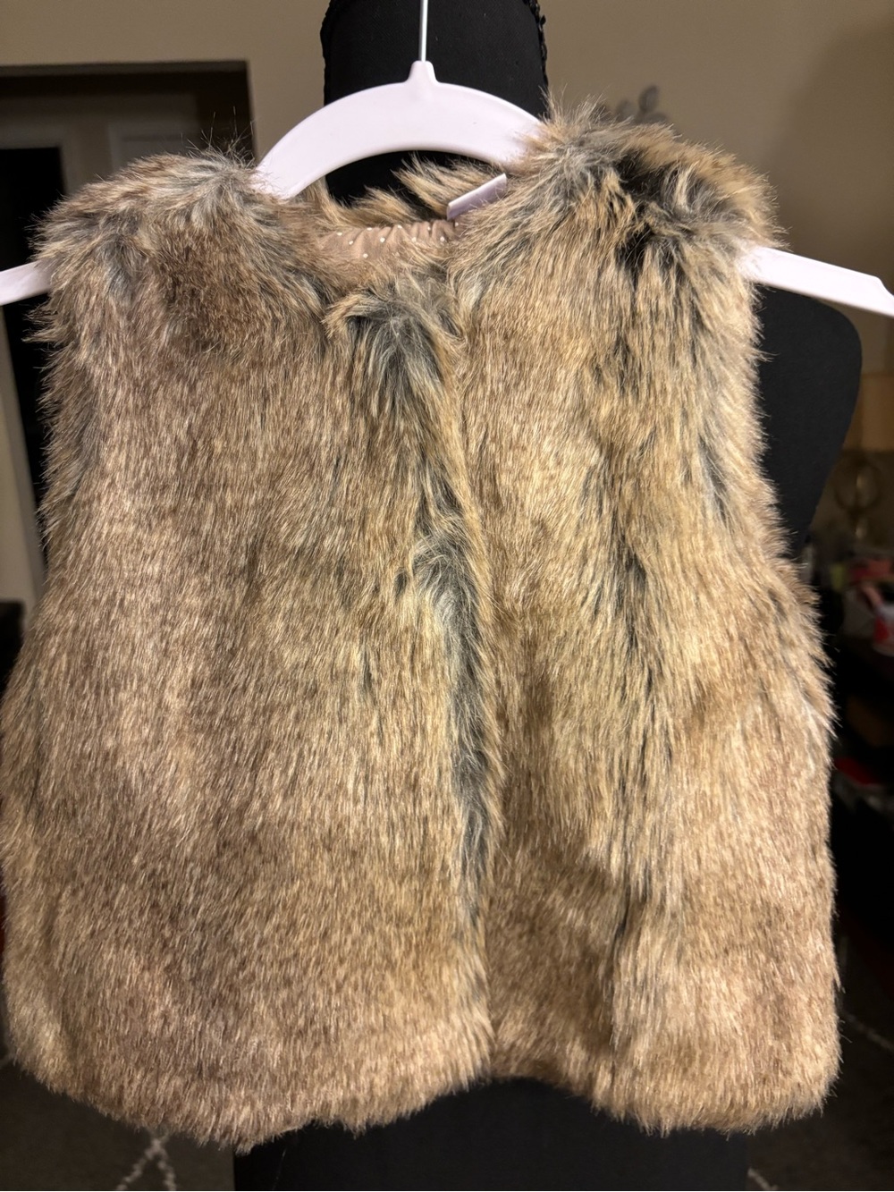 Zara Girls Faux Fur Vest in Tan and Brown